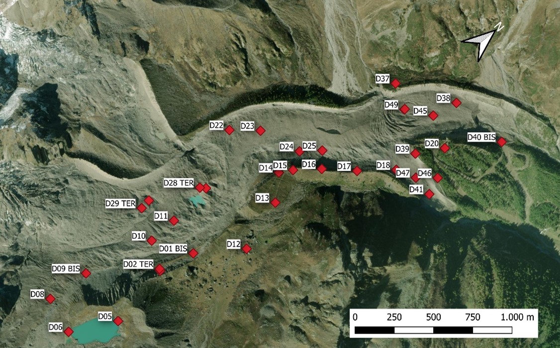 GNSS survey plan of the Belvedere glacier