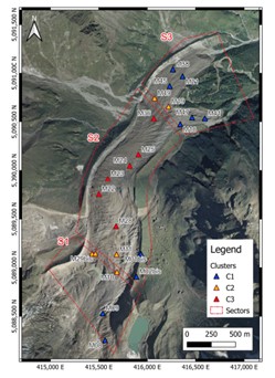 GNSS points survey plan of Belvedere glacier