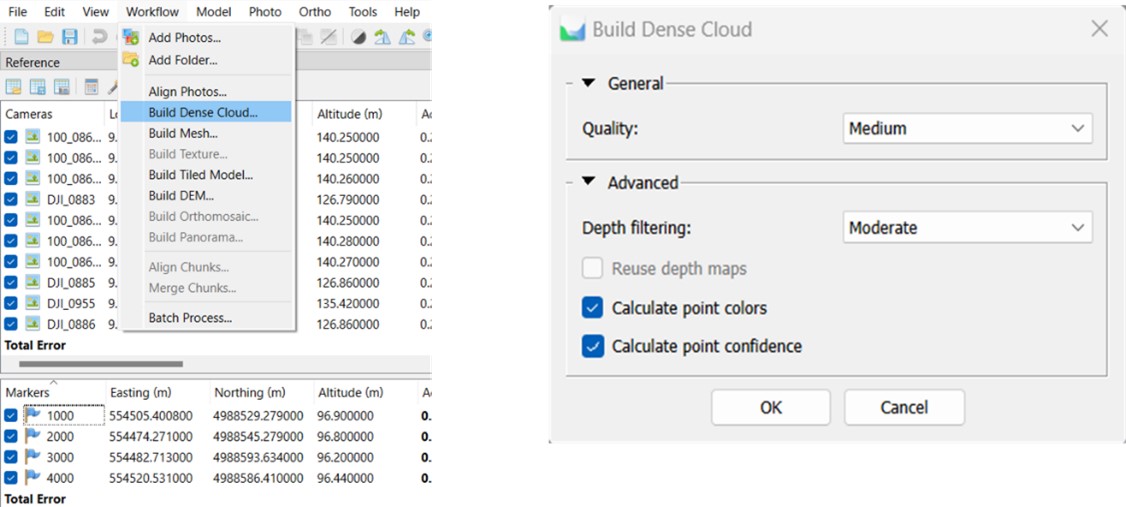 Build dense cloud in Metashape