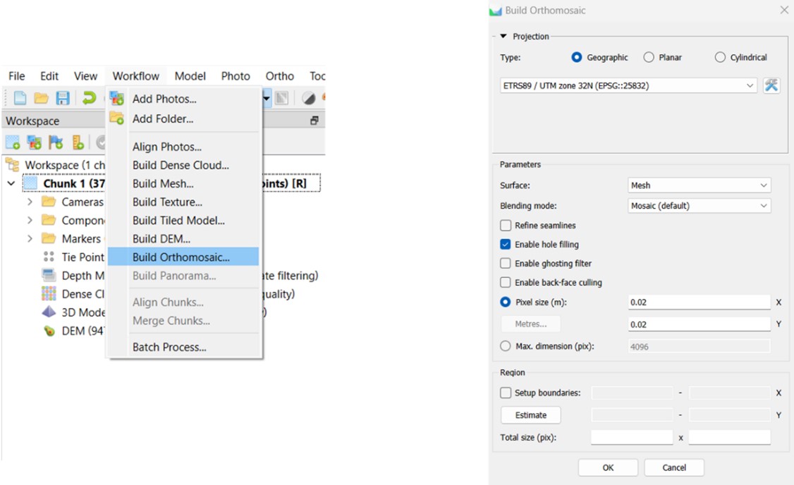 Build orthomosaic in Metashape
