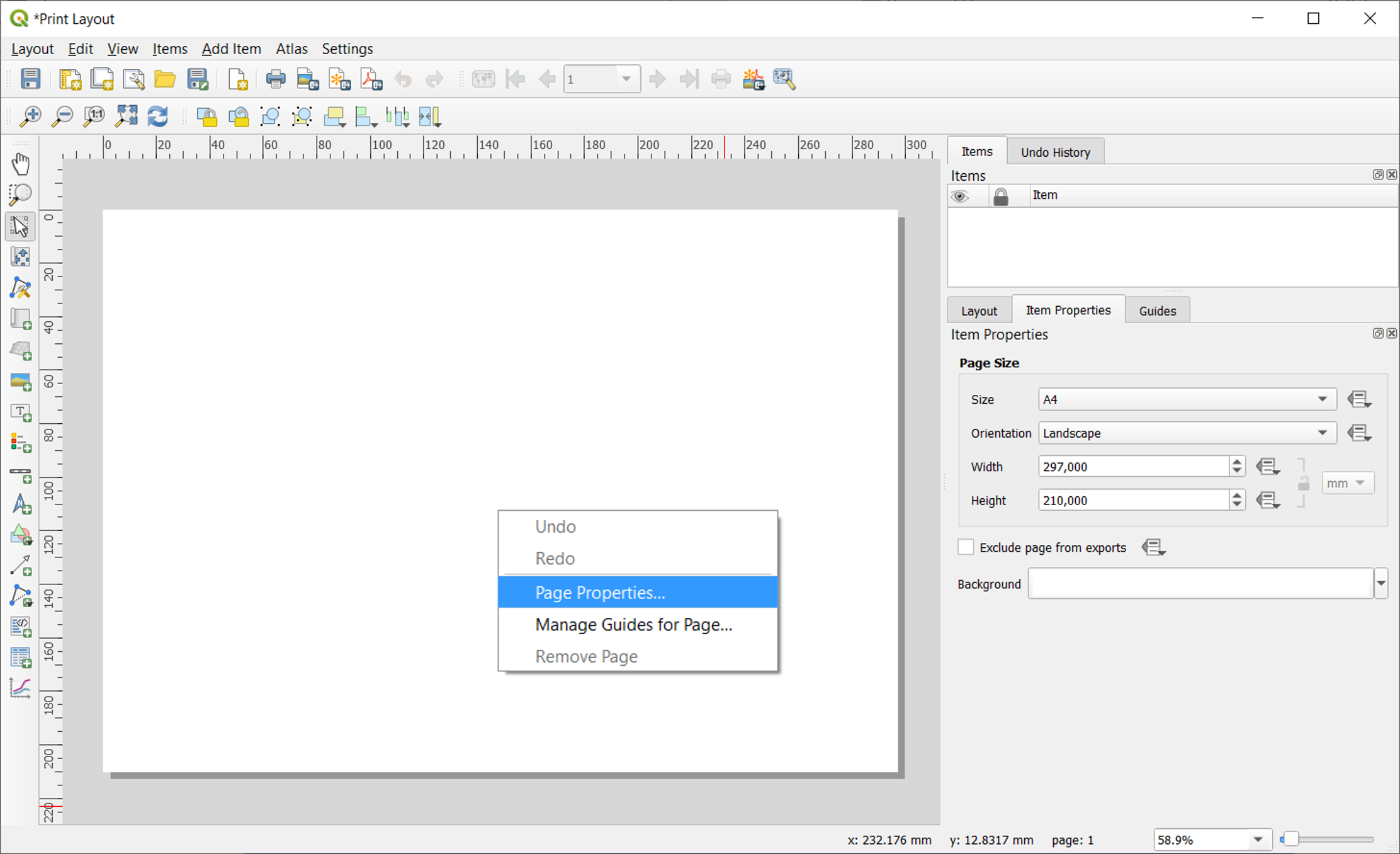 Property of the QGIS layout composer