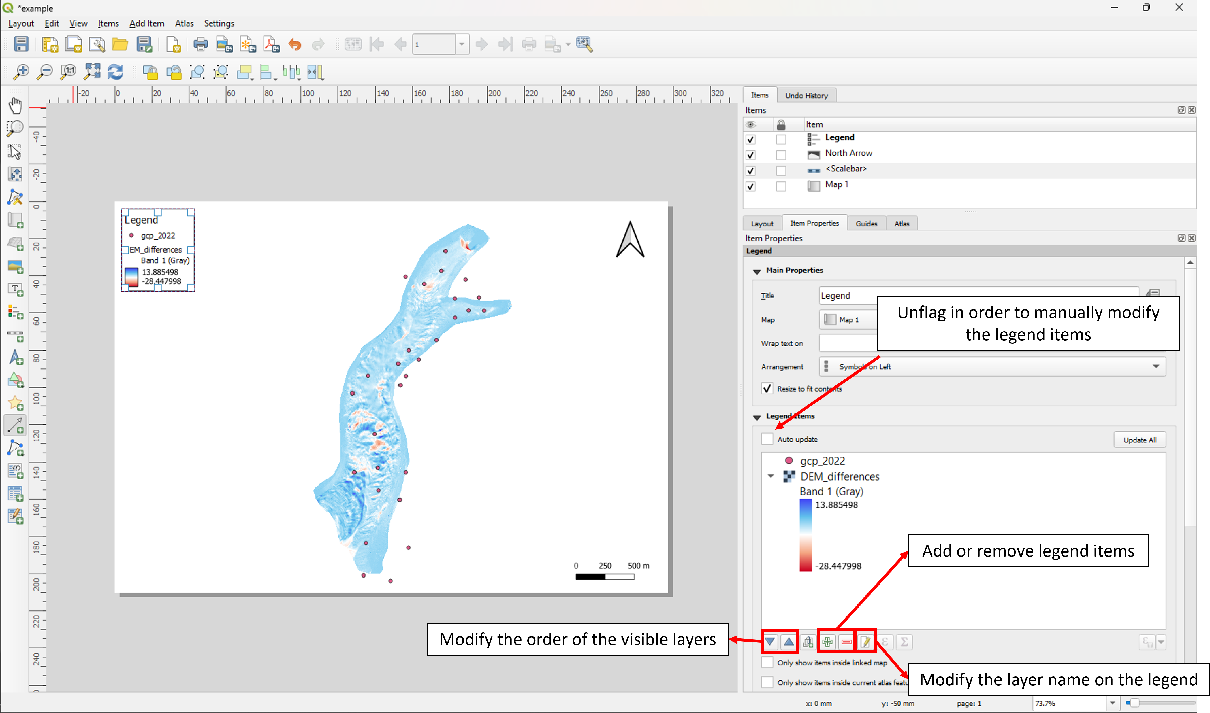 Modify legend properties in the QGIS layout composer