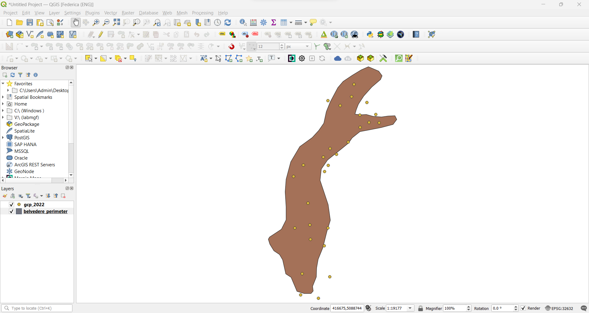 Map canvas view of the Belvedere glacier