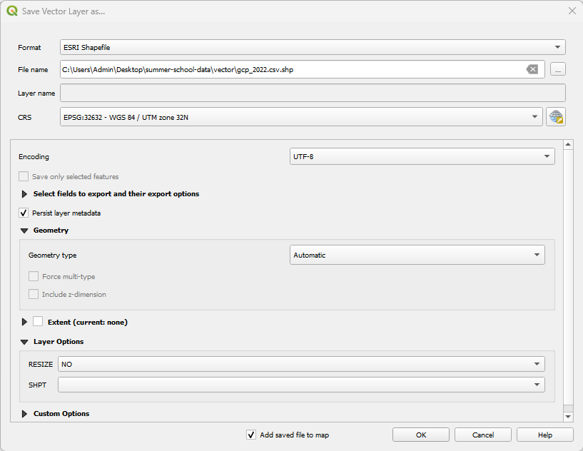 Vector export as a shapefile