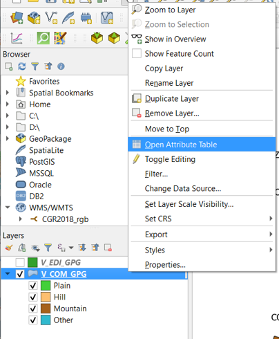 Open attribute table