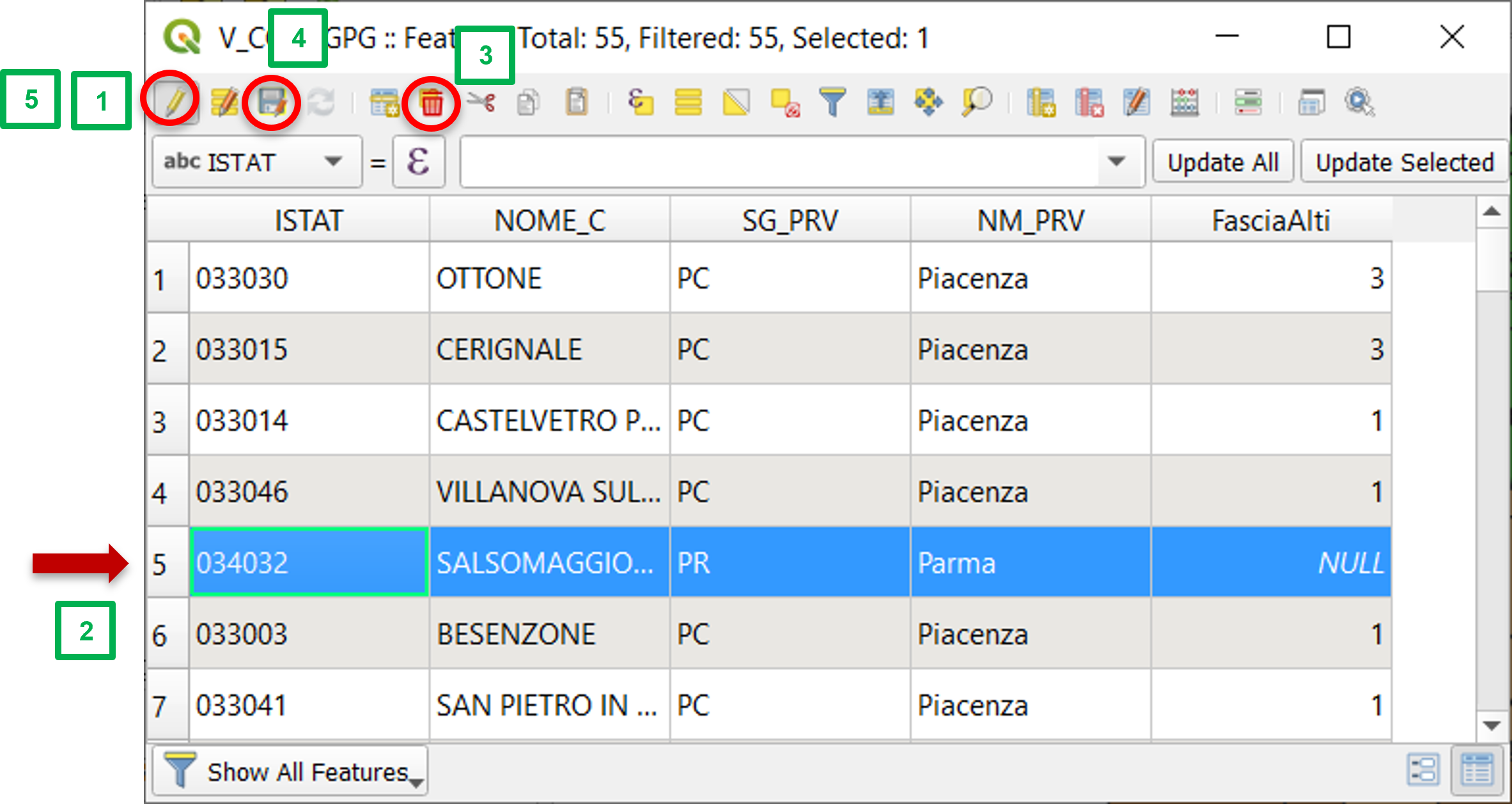 Editing mode attribute table