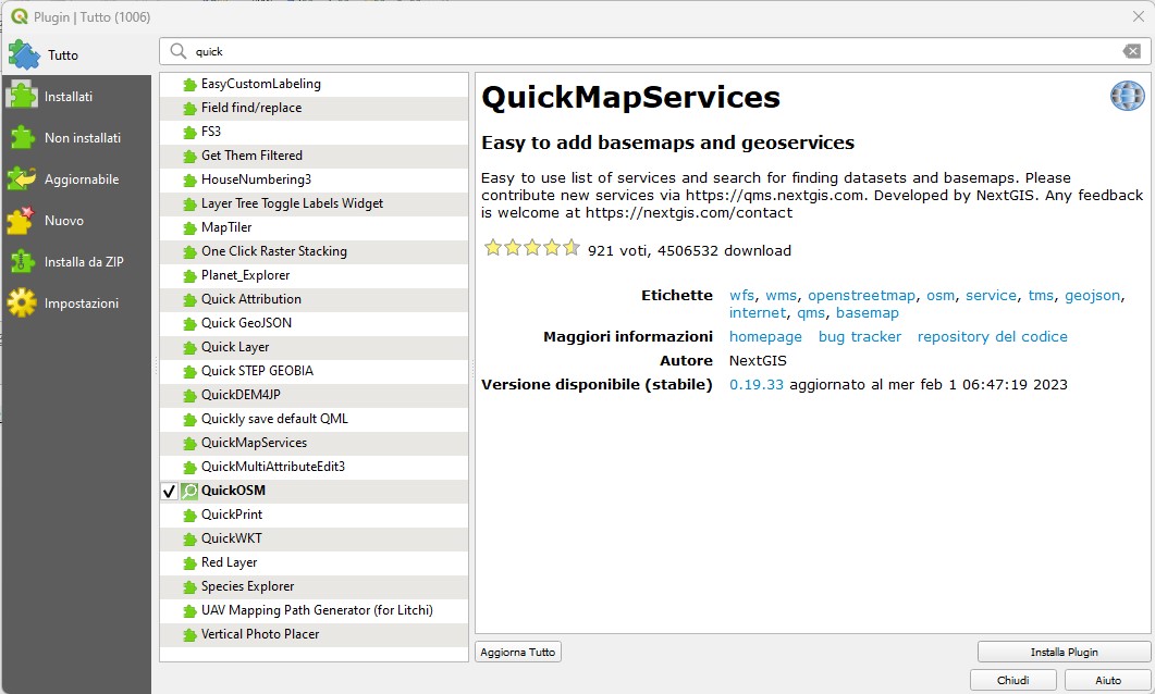 Installazione plugin