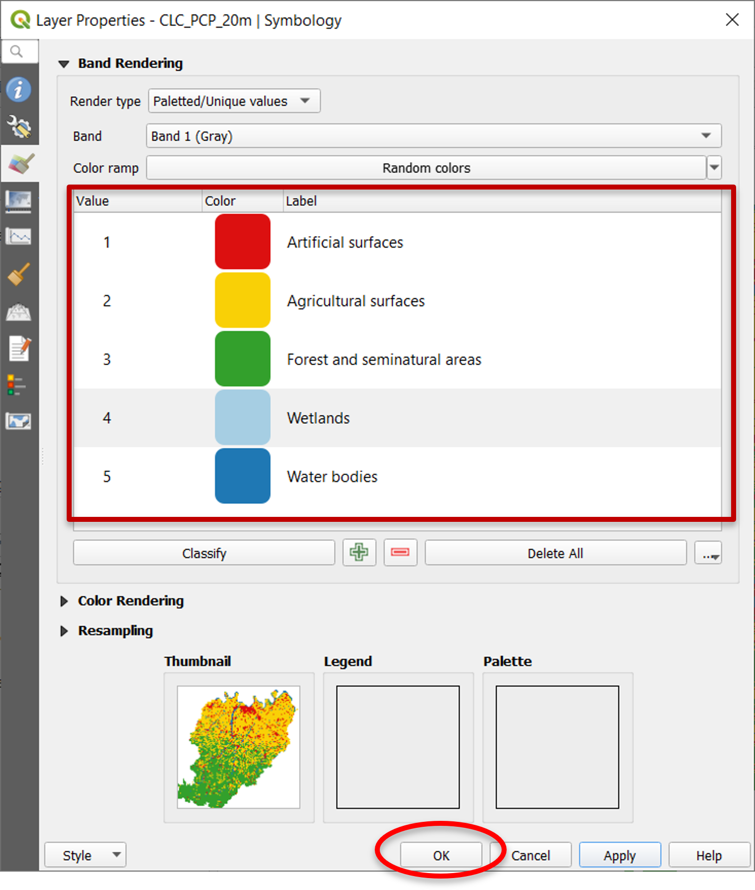 Raster paletted values