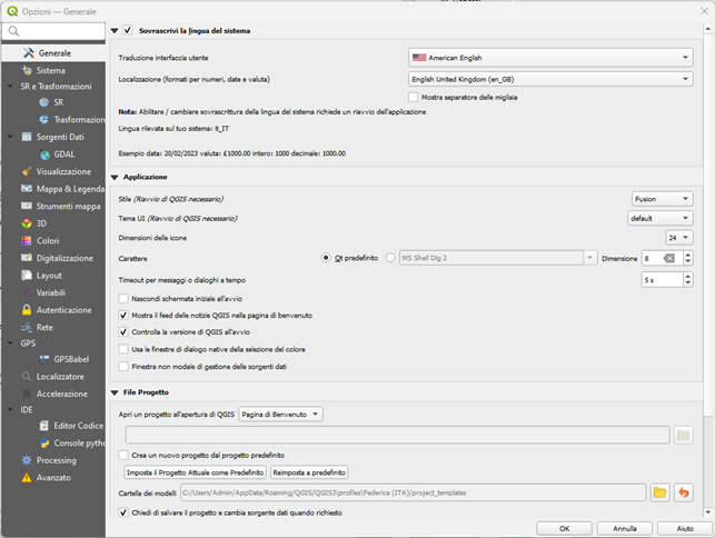 Preferenze software per linguaggio