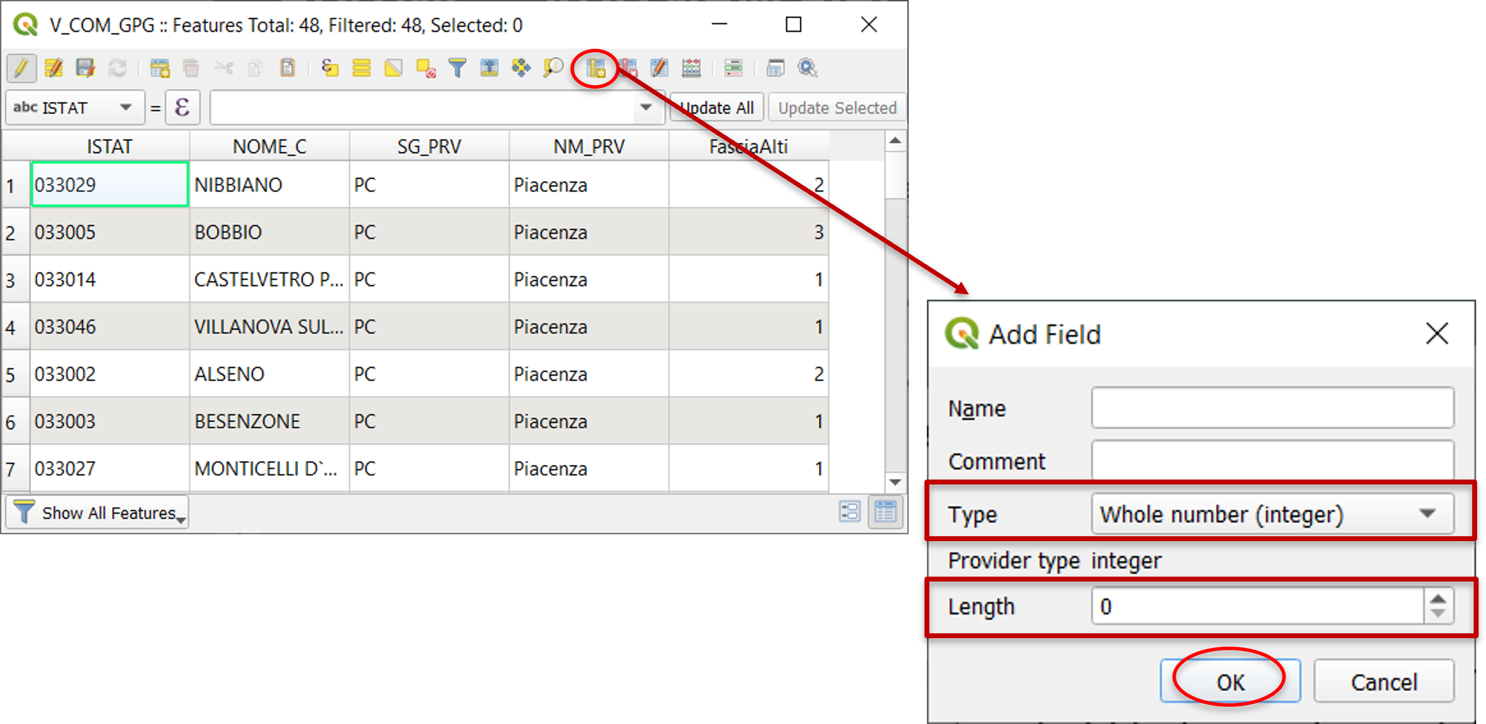 Vector data add new field